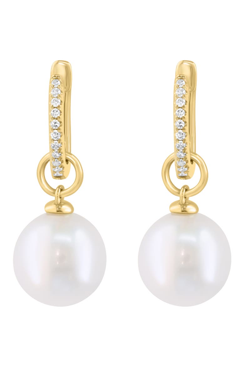 Diamond & Freshwater Pearl Huggie Earrings, Alternate, color, WHITE