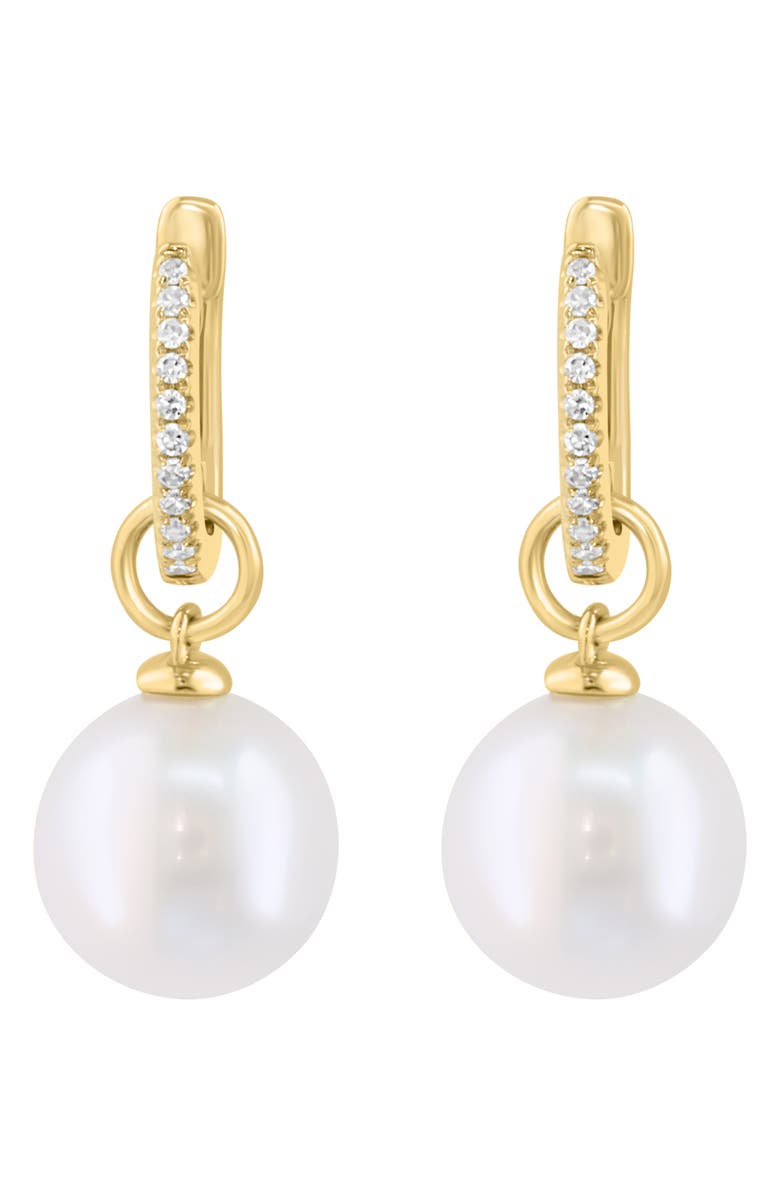 EFFY Diamond & Freshwater Pearl Huggie Earrings, Alternate, color, White
