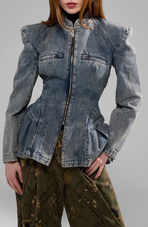 Virelle Structured Denim Peplum Jacket