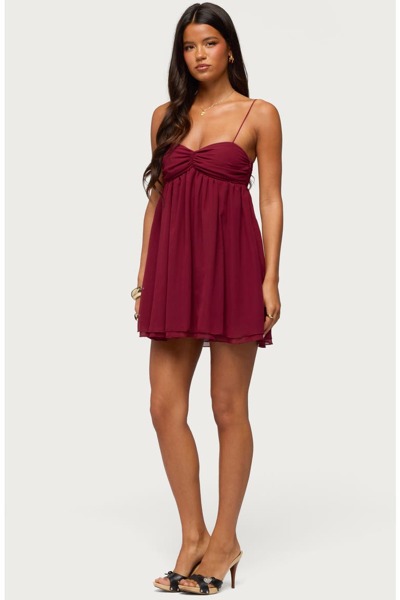Ariellah Chiffon Babydoll Minidress, Alternate, color, BURGUNDY