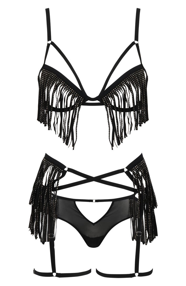 Love, Vera Fringe Rhinestone Cutout High Waist Mesh Panties, Alternate, color,