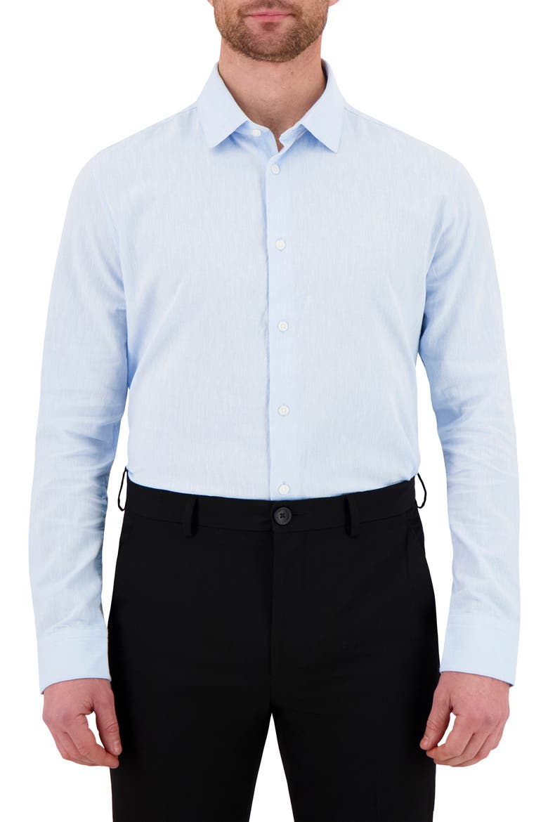 Premium Stretch Linen & Cotton Dress Shirt, Main, color, 49 LIGHT BLUE