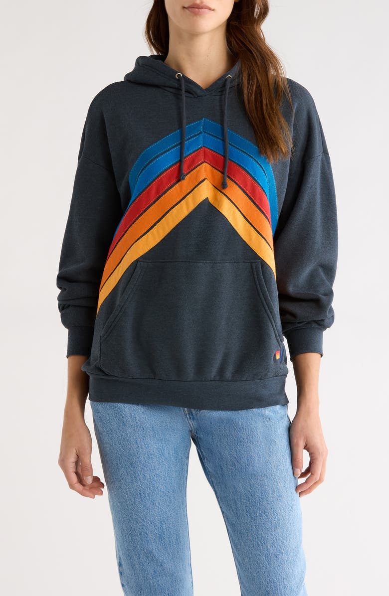 Aviator Nation Mountain Stitch Chevron Hoodie, Main, color, Charcoal