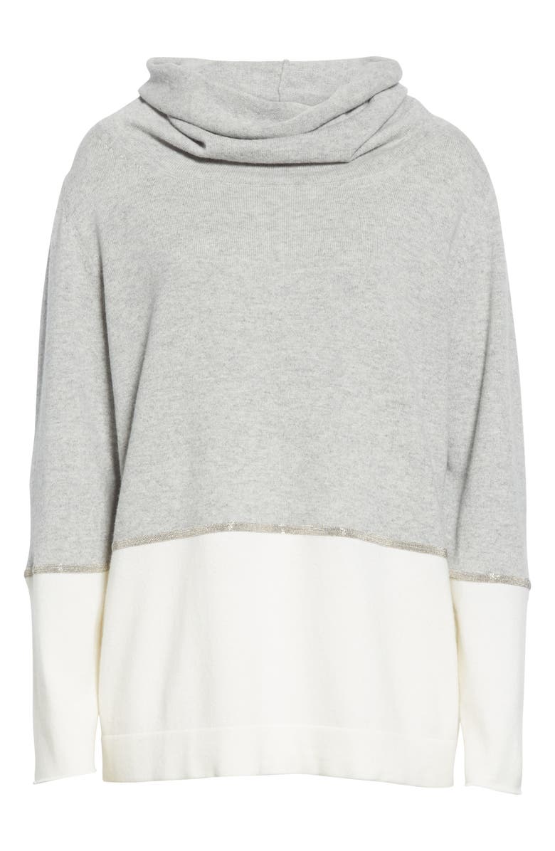 Fabiana Filippi Bicolor Chain Trim Wool, Silk and Cashmere Sweater, Alternate, color, 