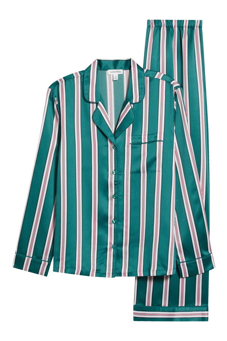 Satin Pajamas, Alternate, color, GREEN- PINK FANCY STRIPE