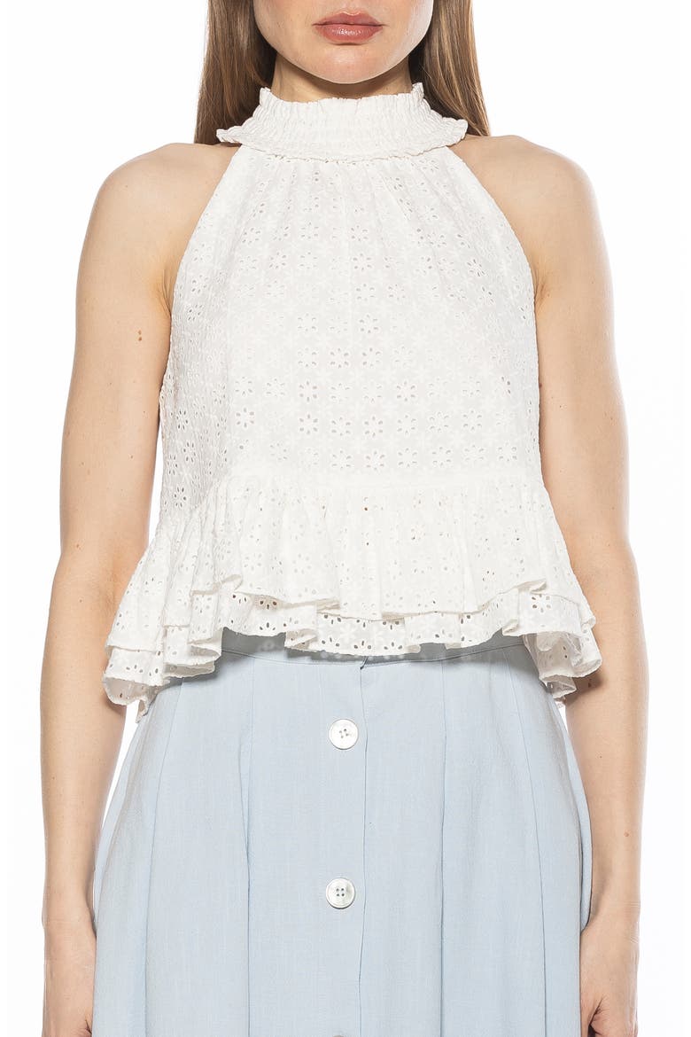 Roth Smocked Ruffle Halter Top, Main, color, IVORY