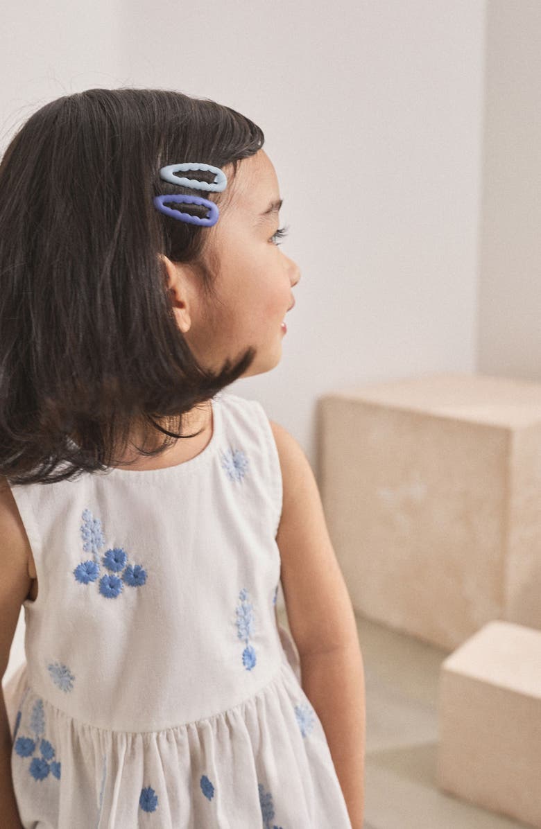 NEXT Kids' Embroidered Cotton & Linen Peplum Top & Stripe Pants Set, Alternate, color, White/Blue