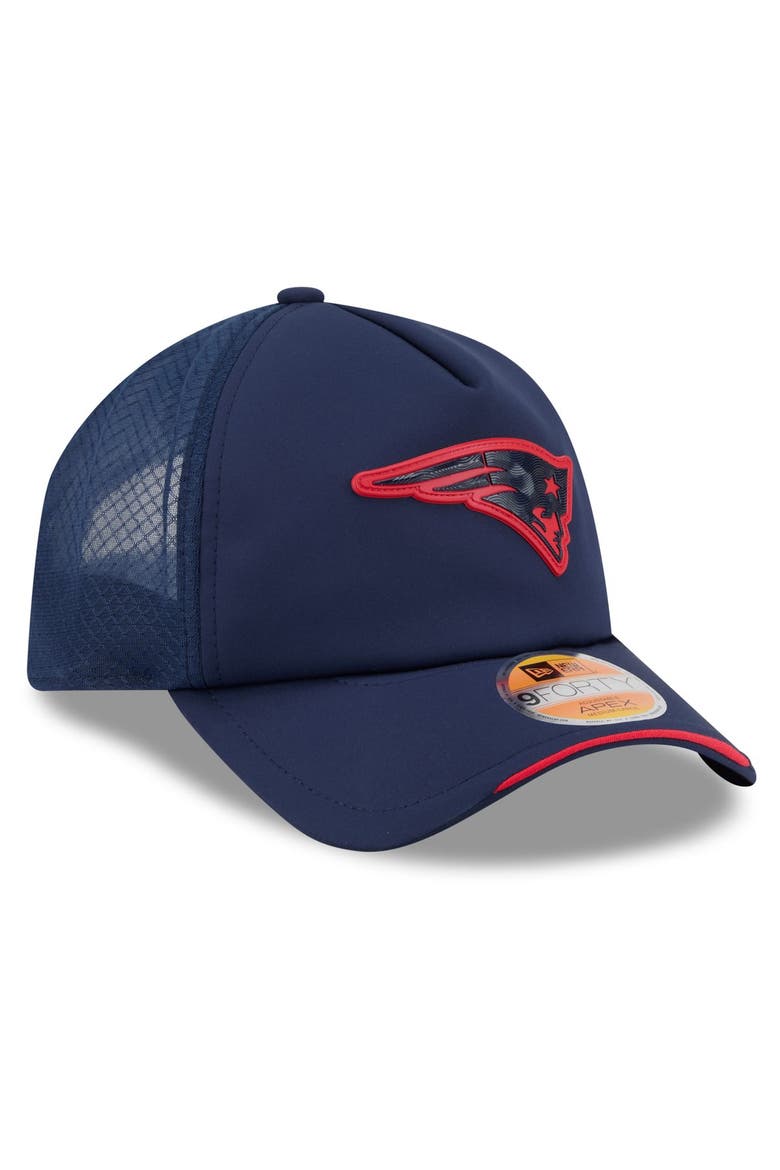 Men's New Era Navy New England Patriots 2026 Sideline Apex 9FORTY Adjustable Trucker Hat, Alternate, color, Navy