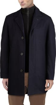 Cole Haan Wool Blend Topcoat with Inset Knit Bib