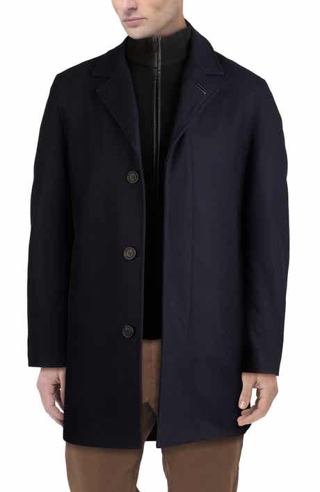 Cole Haan Wool Blend Topcoat with Inset Knit Bib