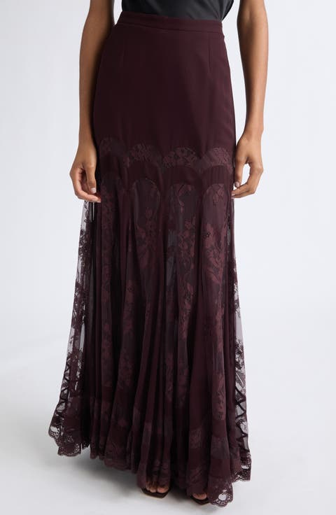 Valiant Panelled Silk & Lace Maxi Skirt
