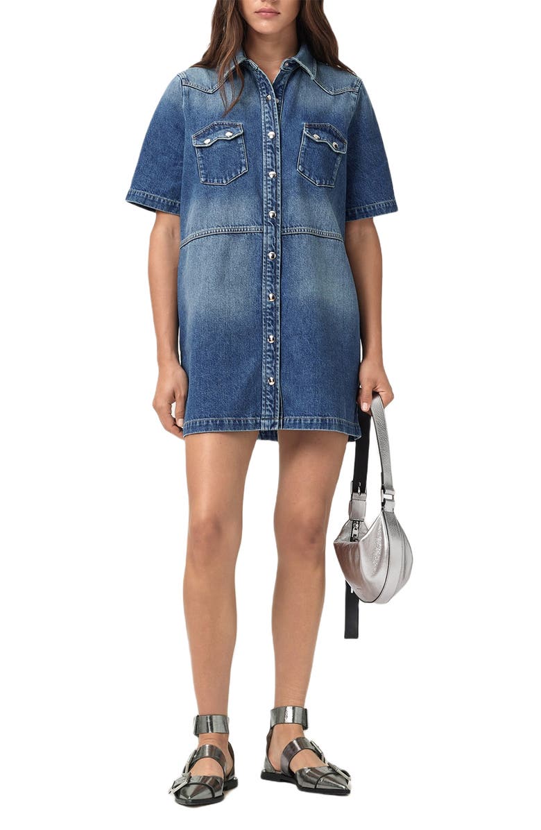 AllSaints Rock Short Sleeve Denim Shirtdress, Alternate, color, 