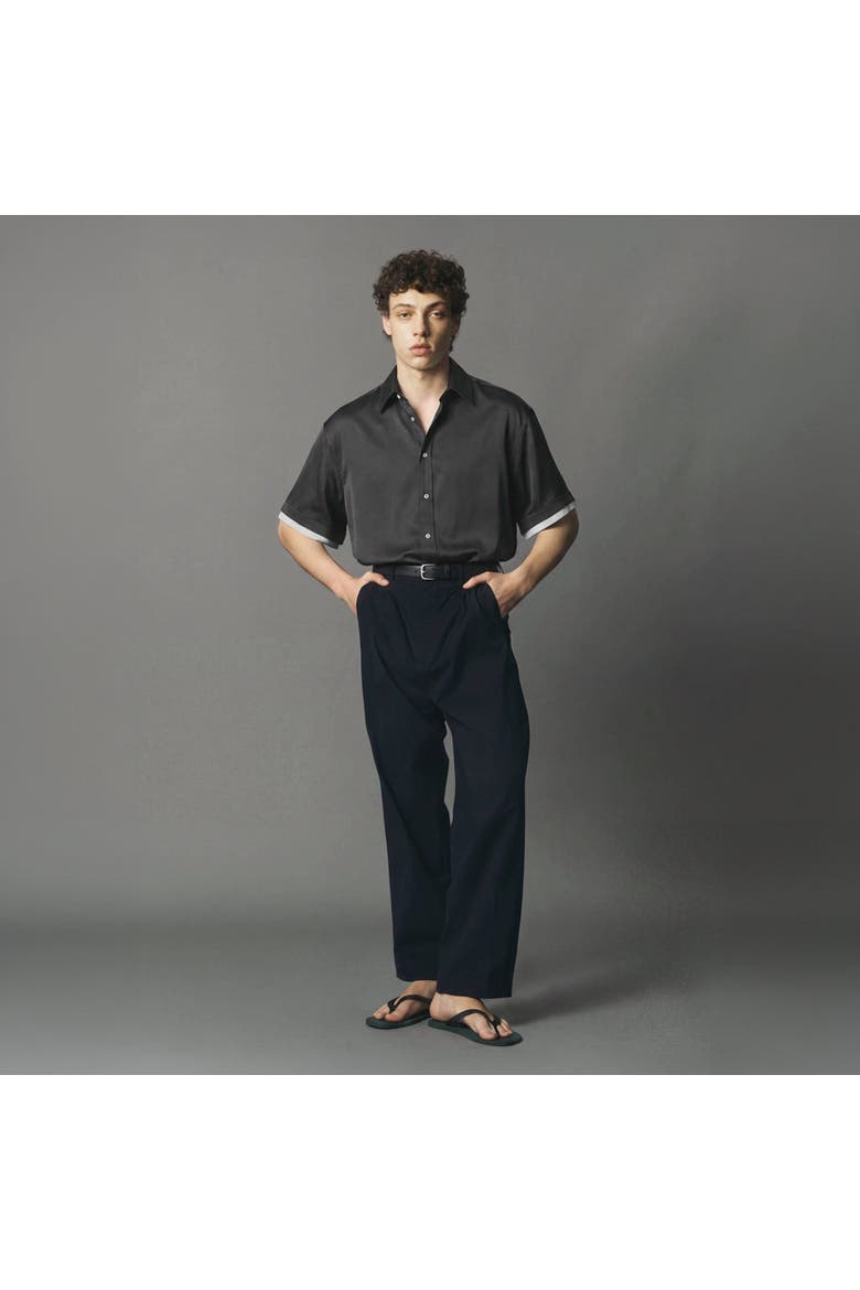 Cupro Double Short Sleeve Shirt, Alternate, color, Navy