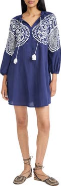 The Good Journey Embroidered Long Sleeve Cotton Shift Dress