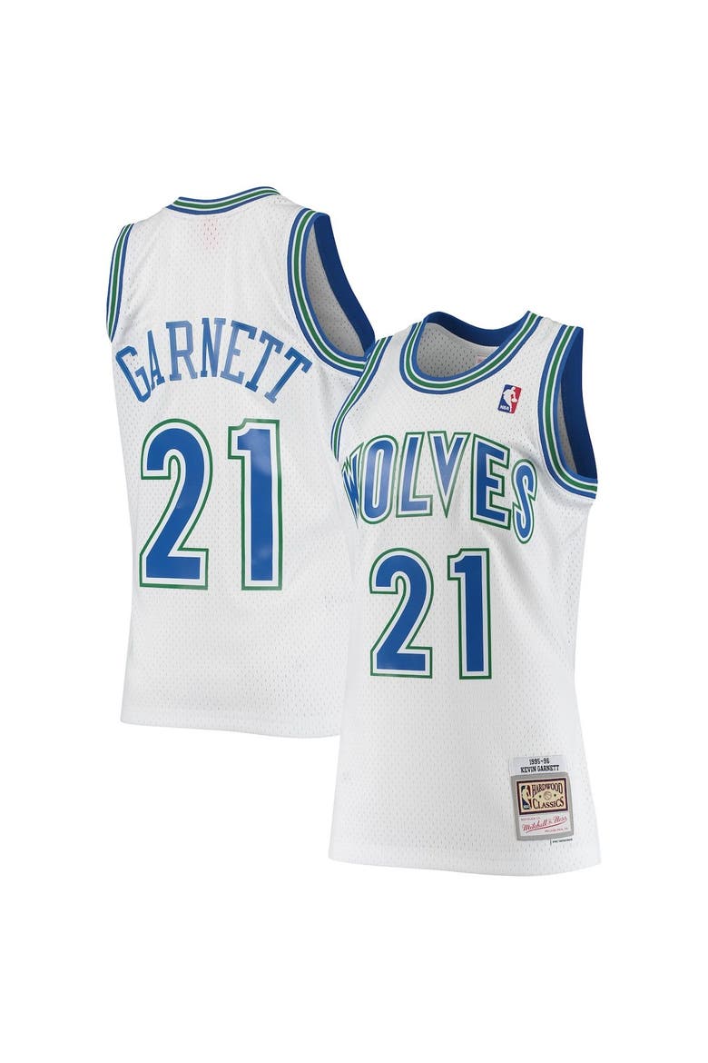 Men's Mitchell & Ness Kevin Garnett White Minnesota Timberwolves 1995/96 Hardwood Classics Swingman Jersey, Alternate, color, White
