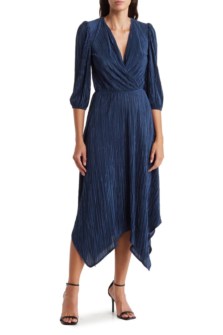 Plissé Handkerchief Dress, Main, color, NAVY
