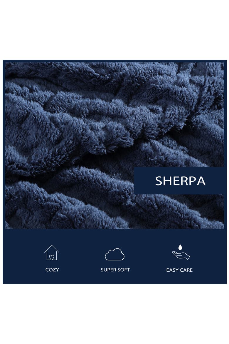 Declan Faux Shearling Throw Blanket, Alternate, color, NAVY