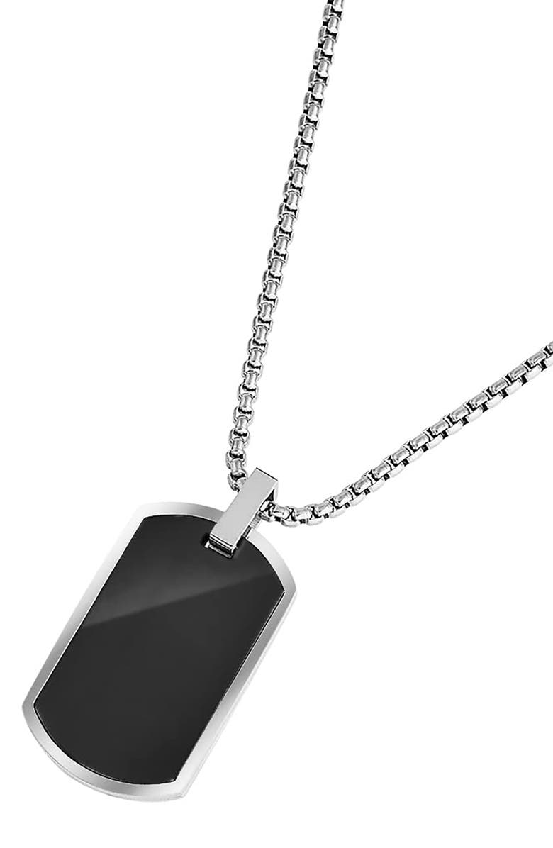 GEOFFREY BEENE Men's Stainless Steel Dog Tag Pendant Necklace, Alternate, color, Black