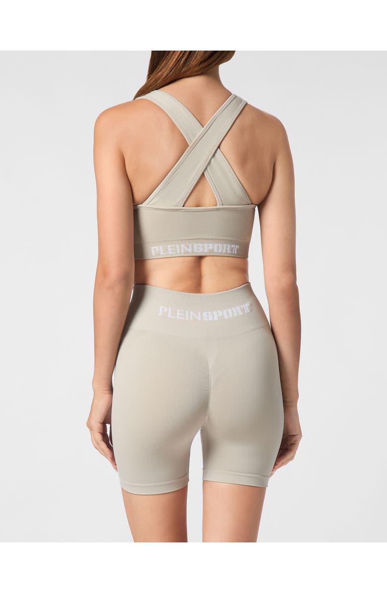 PLEIN SPORT Seamless Wide Straps Sport Bra Logo Women, Alternate, color, Darkgrey