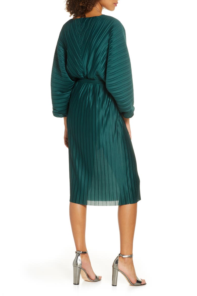 Regi Dolman Sleeve Plissé Dress, Alternate, color, DARK BAYOU GREEN