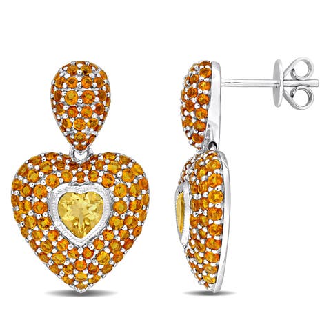 Gemstone Cluster Dangle Earrings 14K