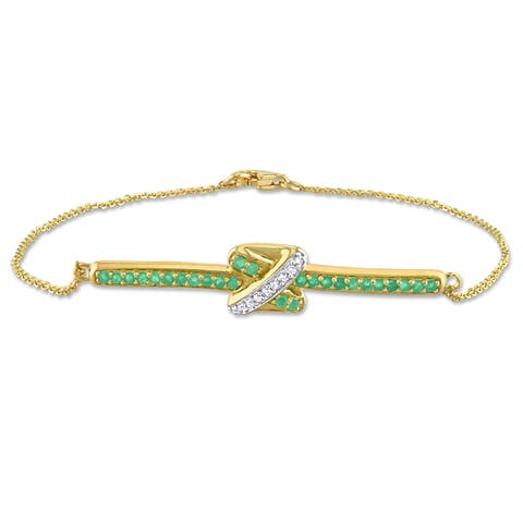 Gemstone & Diamond Crossover Bracelet 14K