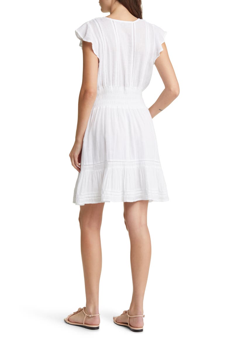 Tara Flutter Sleeve Linen Blend Dress, Alternate, color, WHITE LACE DETAIL