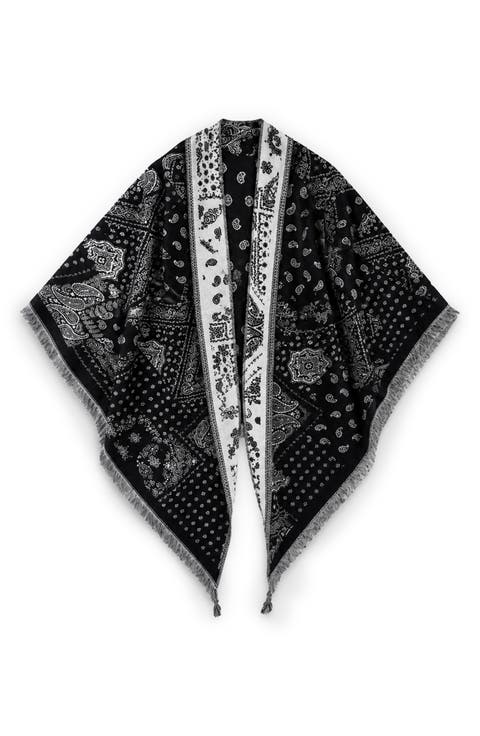 Bandana Print Fringe Shawl
