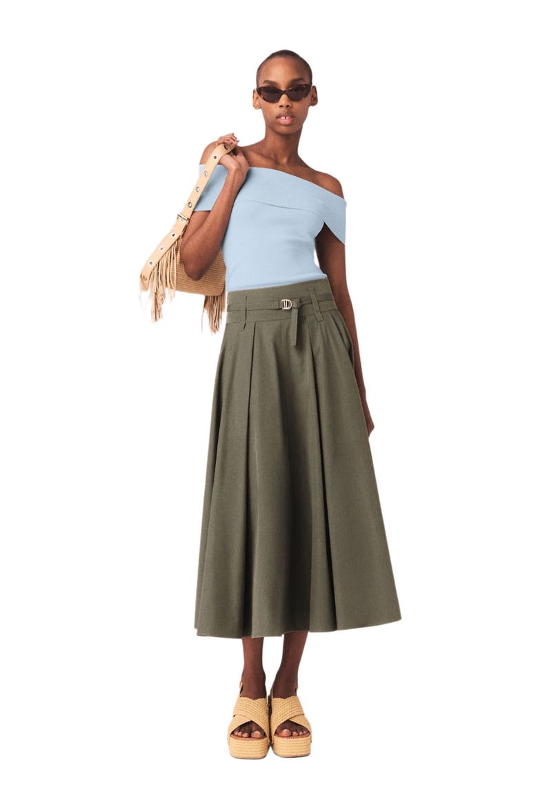 Cotton pleated maxi skirt, Alternate, color, Khaki