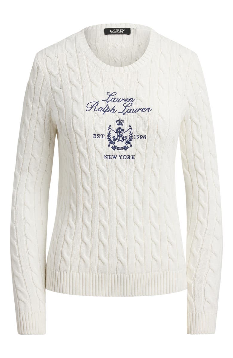 Lauren Ralph Lauren Cable Knit Embroidered Sweater, Alternate, color, White