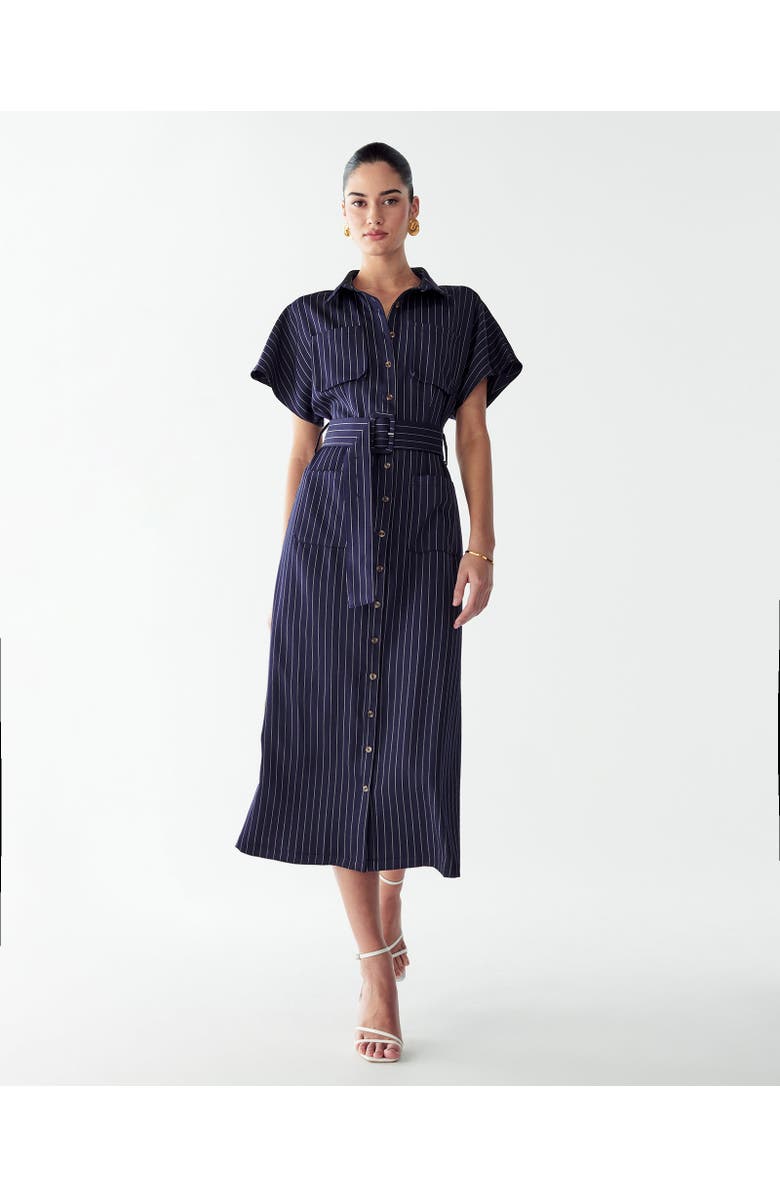 WILLA Wichita Midi Dress, Alternate, color, Navy Pinstripe
