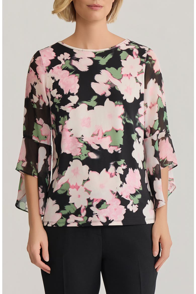 Floral Flutter Sleeve Top, Main, color, BLACK MULTI