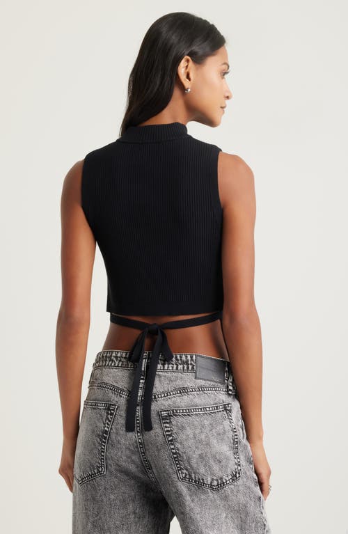 Open Edit Luxe Sculpt Side Split Rib Top In Black