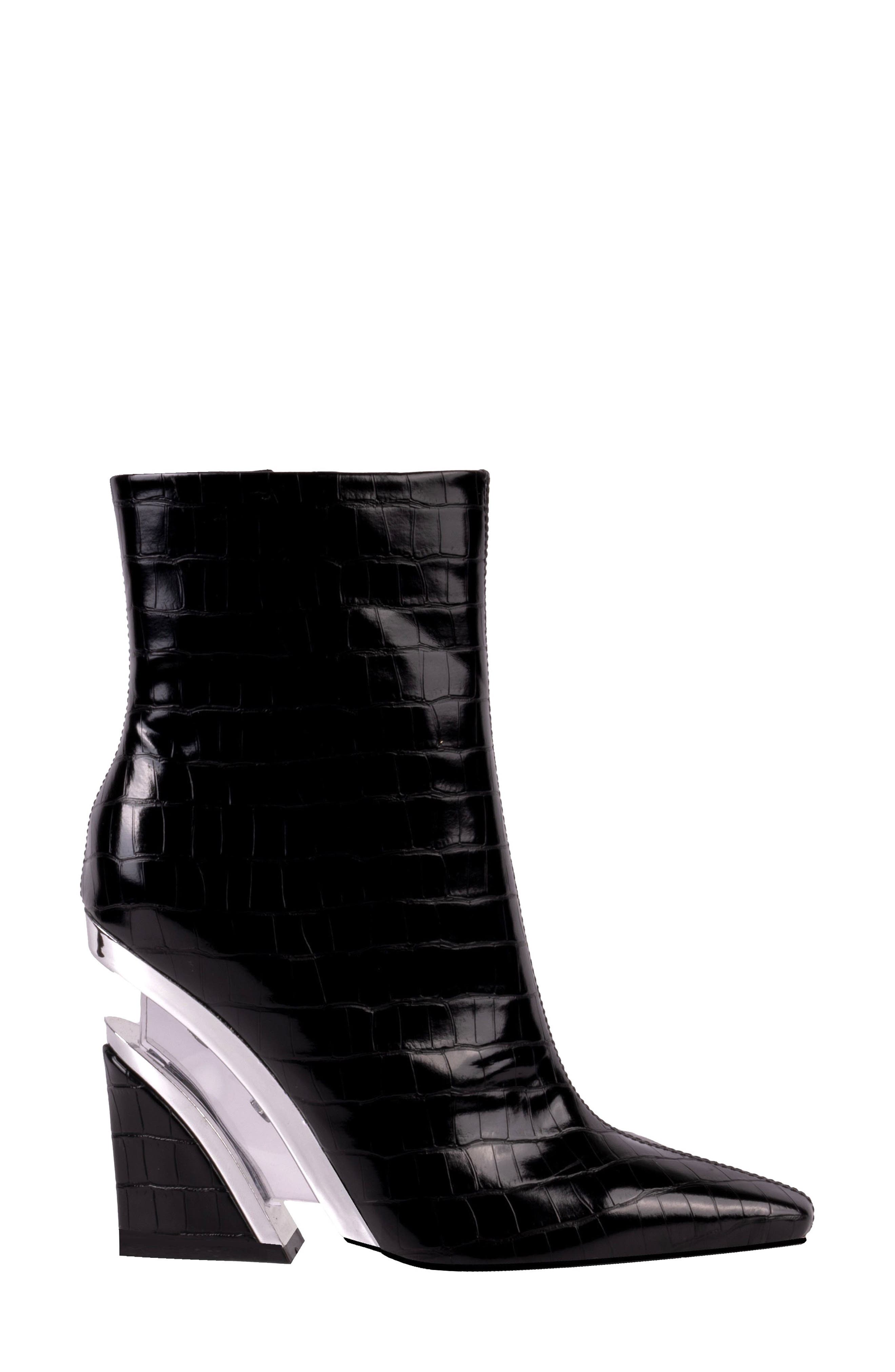 NINETY UNION Via Croc Embossed Block Heel Bootie, Alternate, color, Black