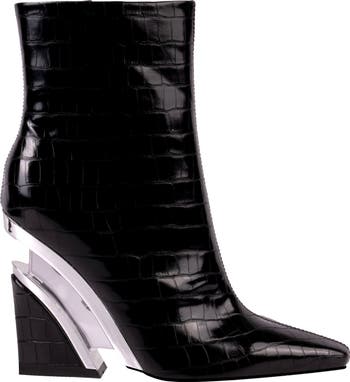 Via Croc Embossed Block Heel Bootie