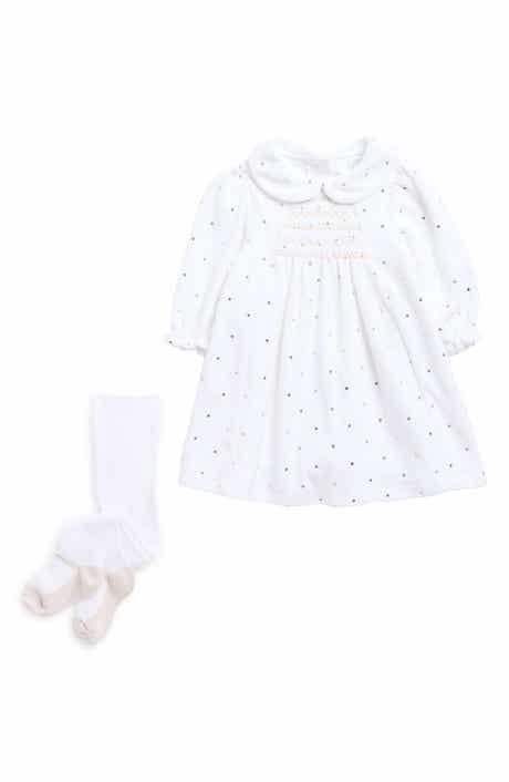 Little Me Smocked Dots Velour Dress Set