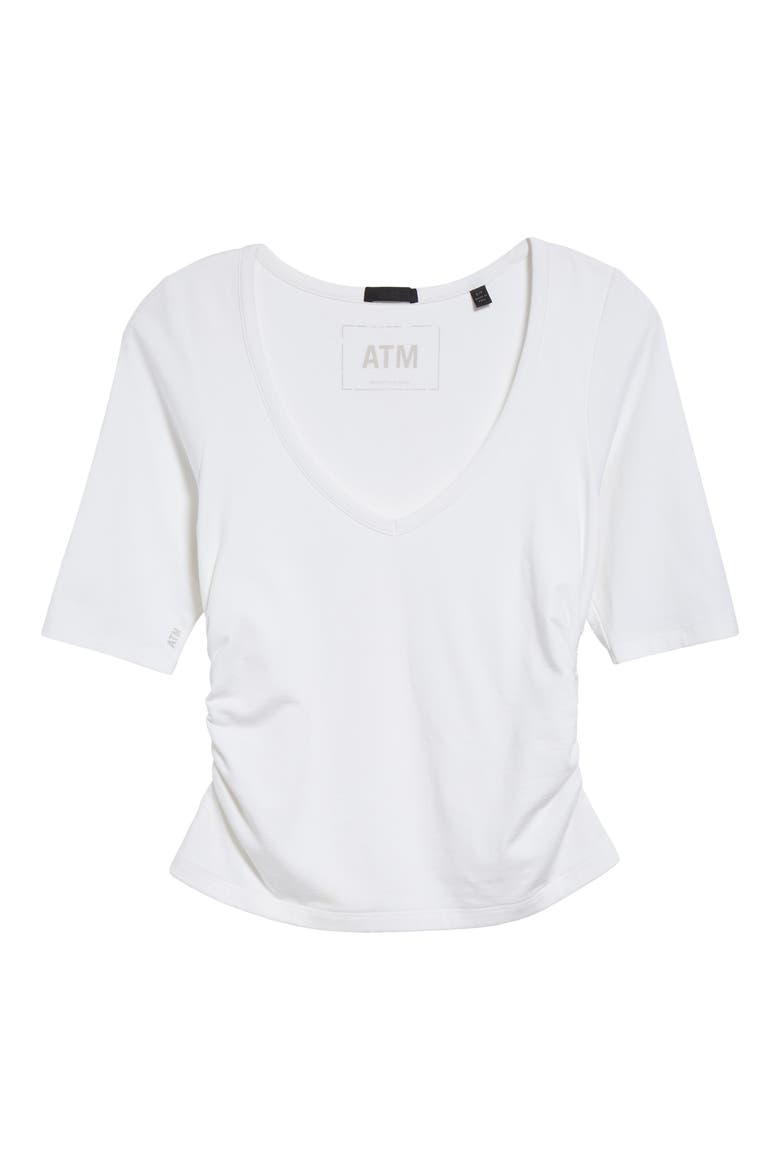 Ruched Stretch Pima Cotton Top, Alternate, color, WHITE
