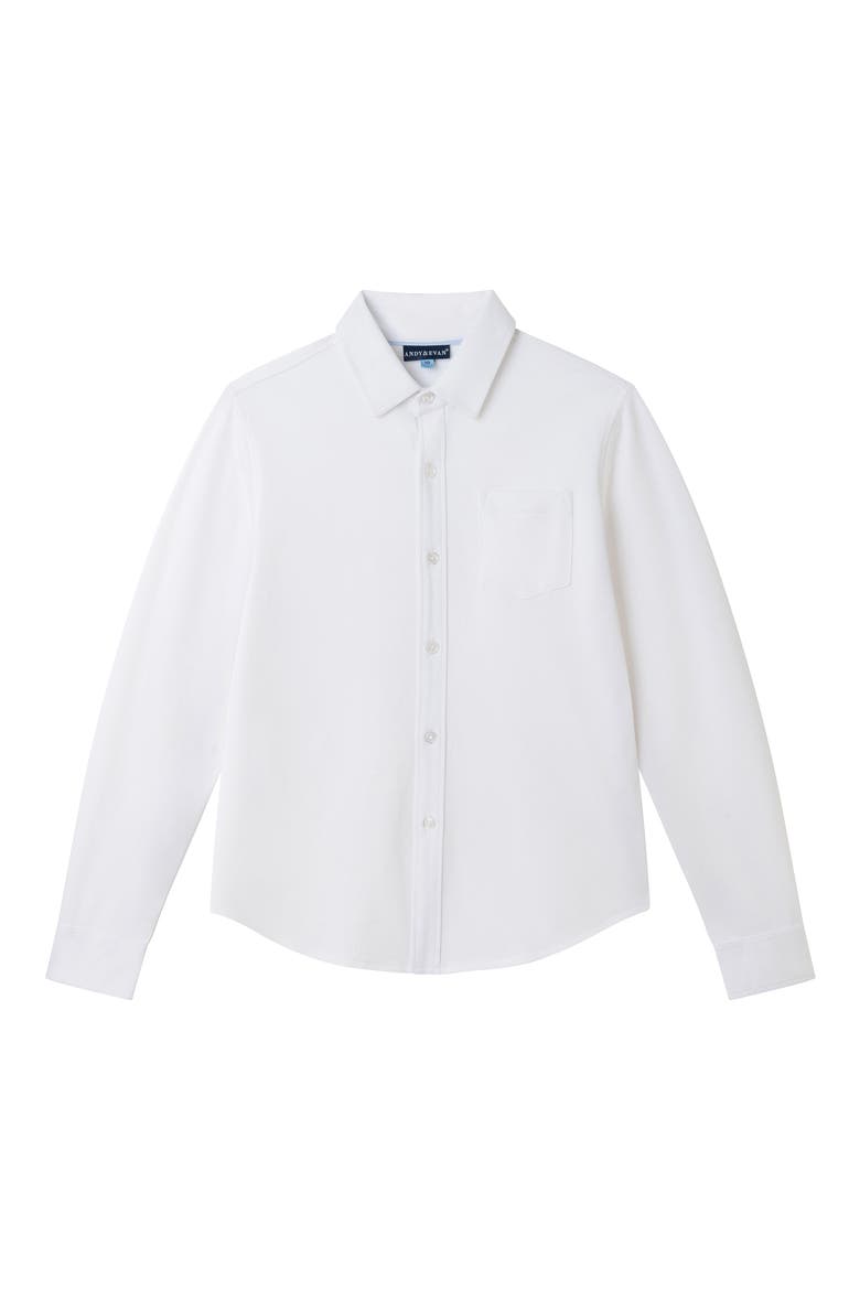 Kids' Stretch Cotton Blend Button-Up Shirt, Main, color, WHITE PIQUE