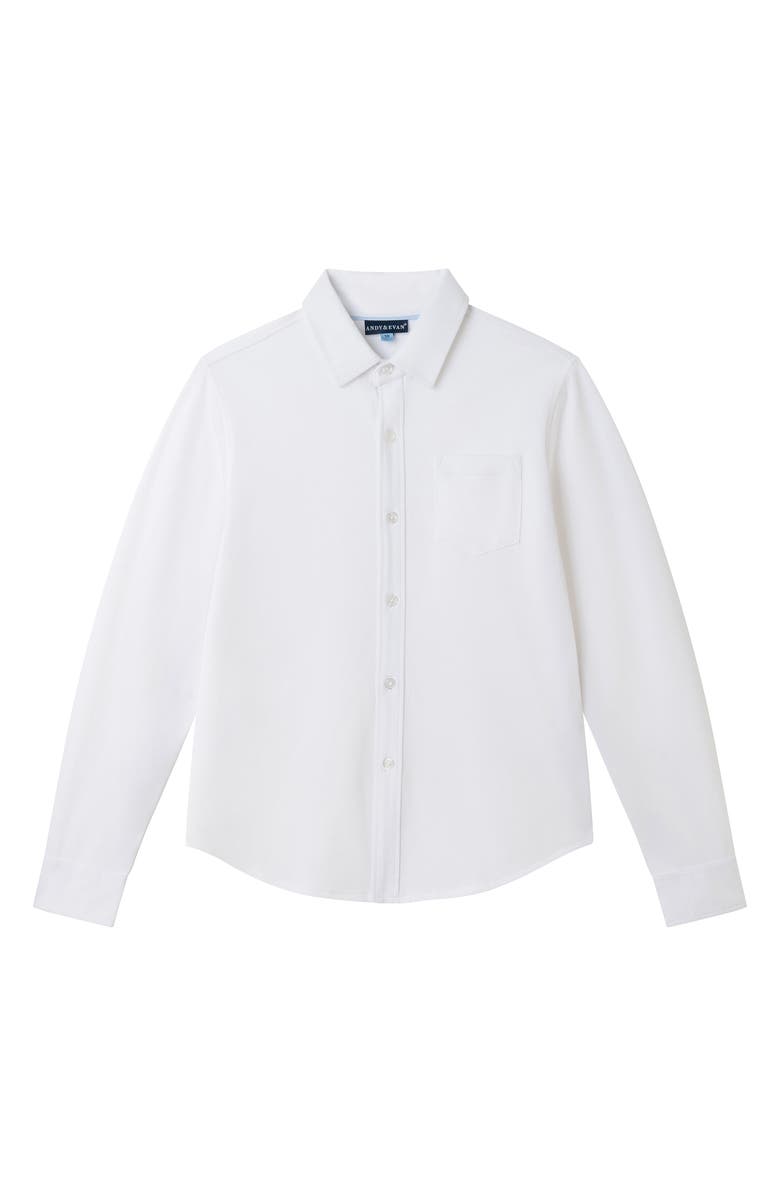 Andy & Evan Kids' Stretch Cotton Blend Button-Up Shirt, Main, color, White Pique