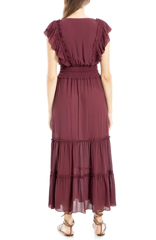 Max Studio Pebble Crepe Flutter Sleeve Maxi Dress In Wine