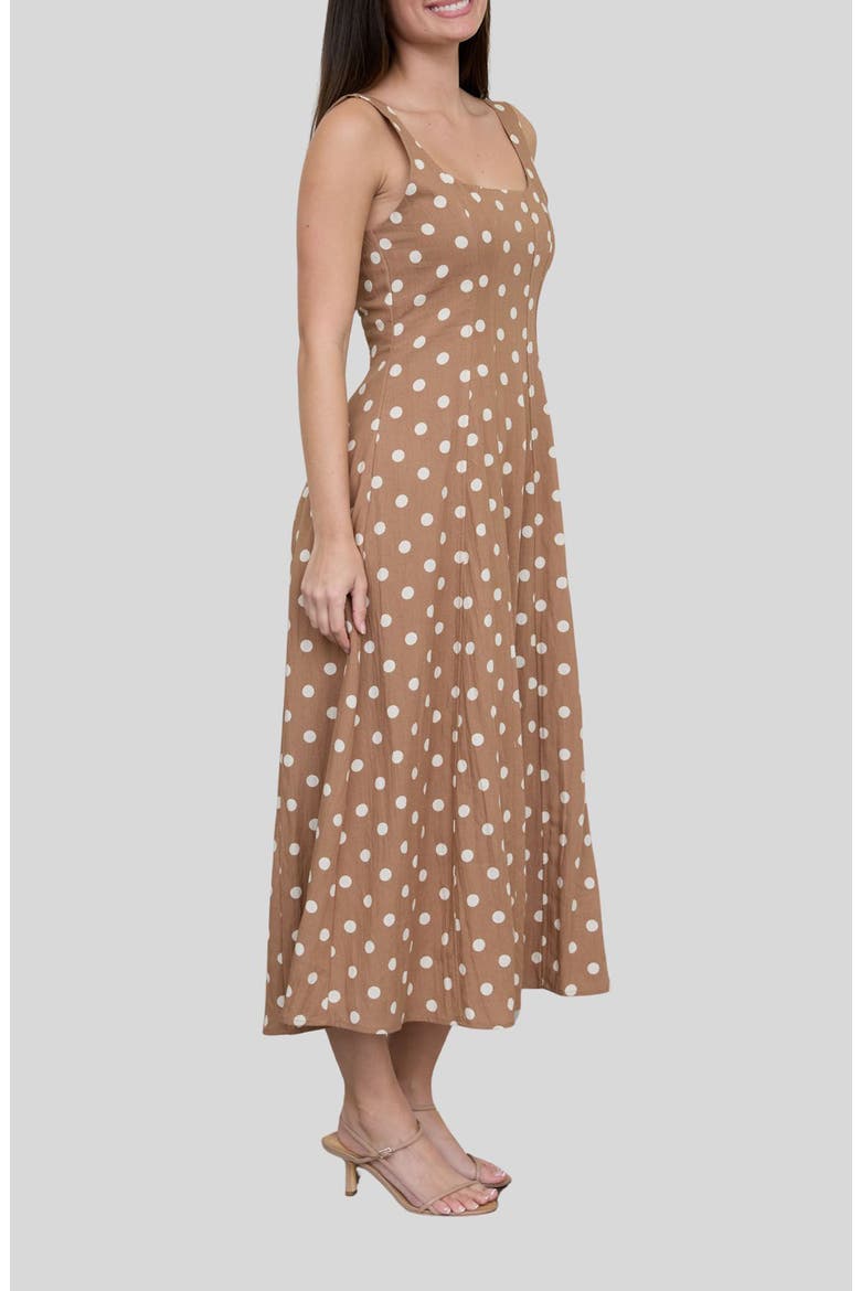 Polka Dot Midi Dress, Alternate, color, BROWN