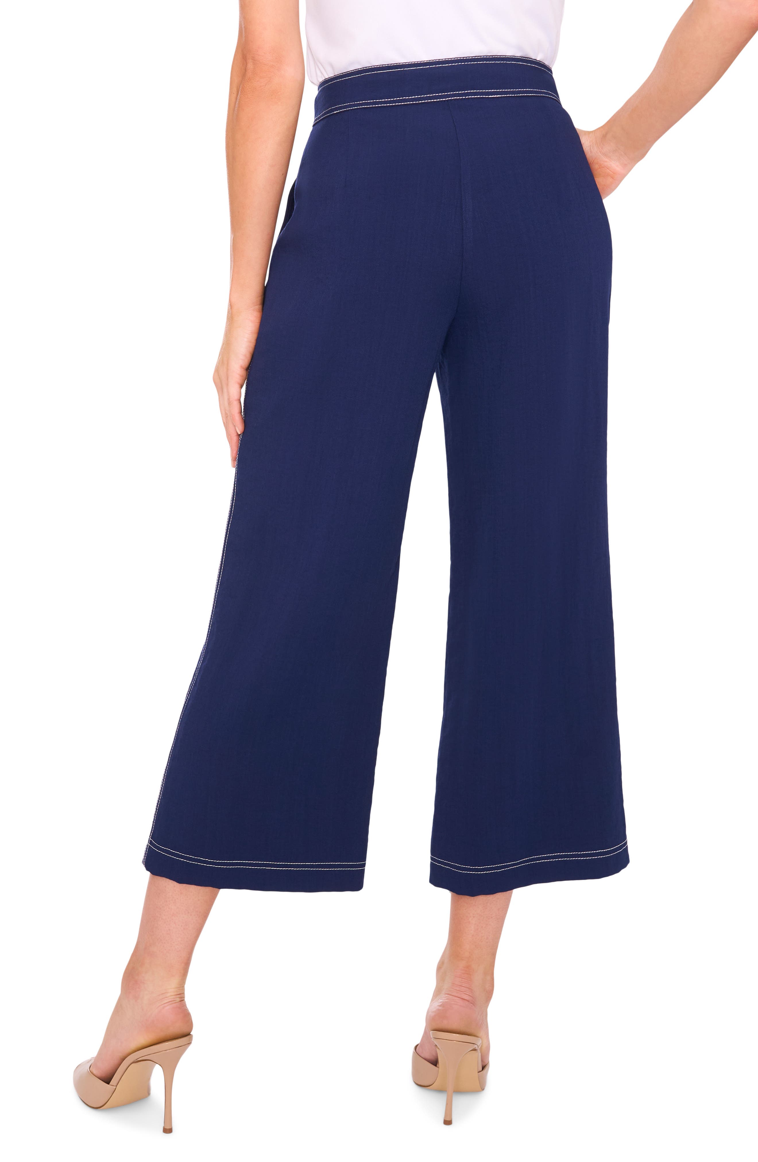 Contrast Stitch Crop Straight Leg Pants - image 2