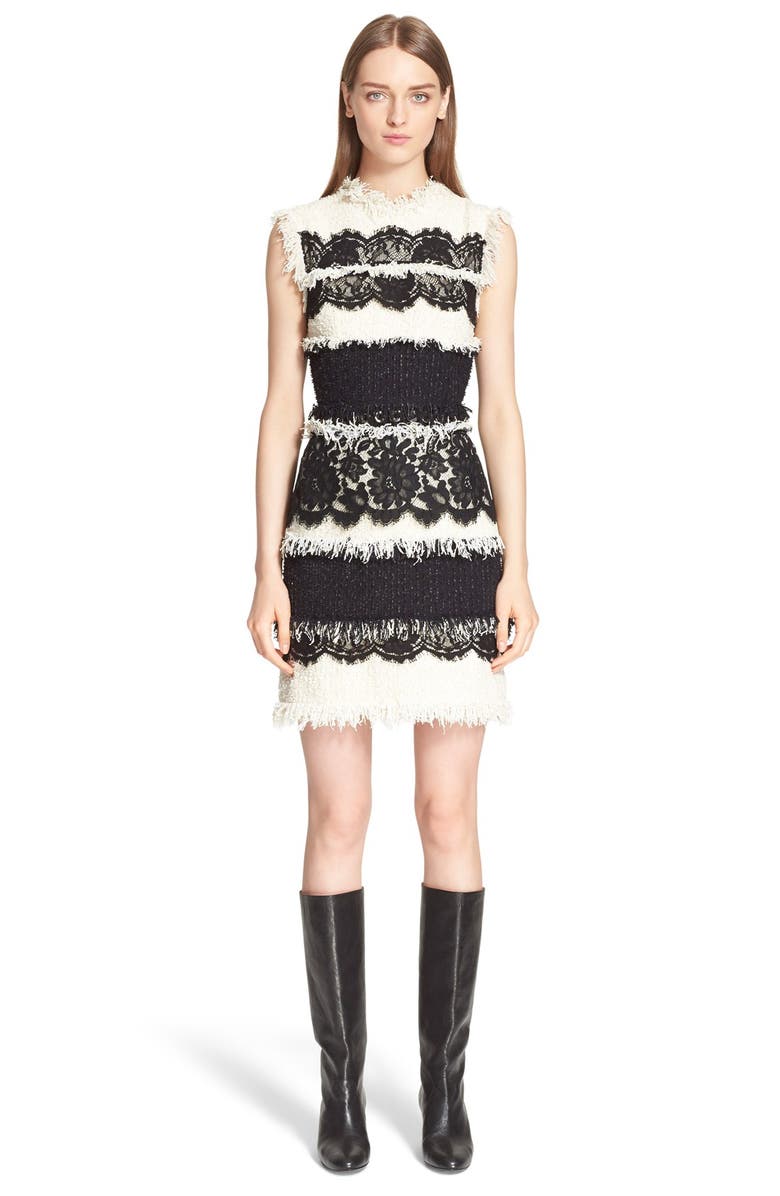 Lanvin Tweed & Lace Sleeveless Dress, Main, color, Ivory/ Black