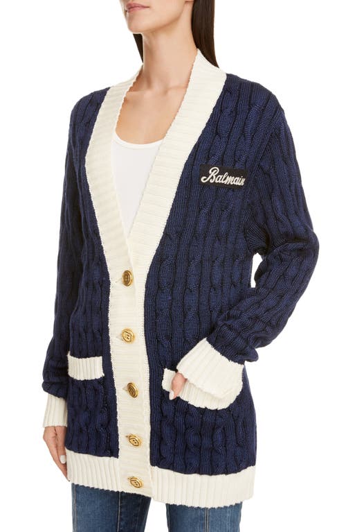 Balmain Oversized Wool Blend Cable Knit Cardigan