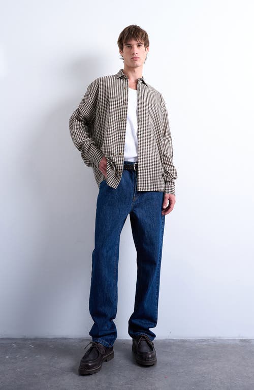 Topman Textured Gingham Check Long Sleeve Button-up Shirt In Brown