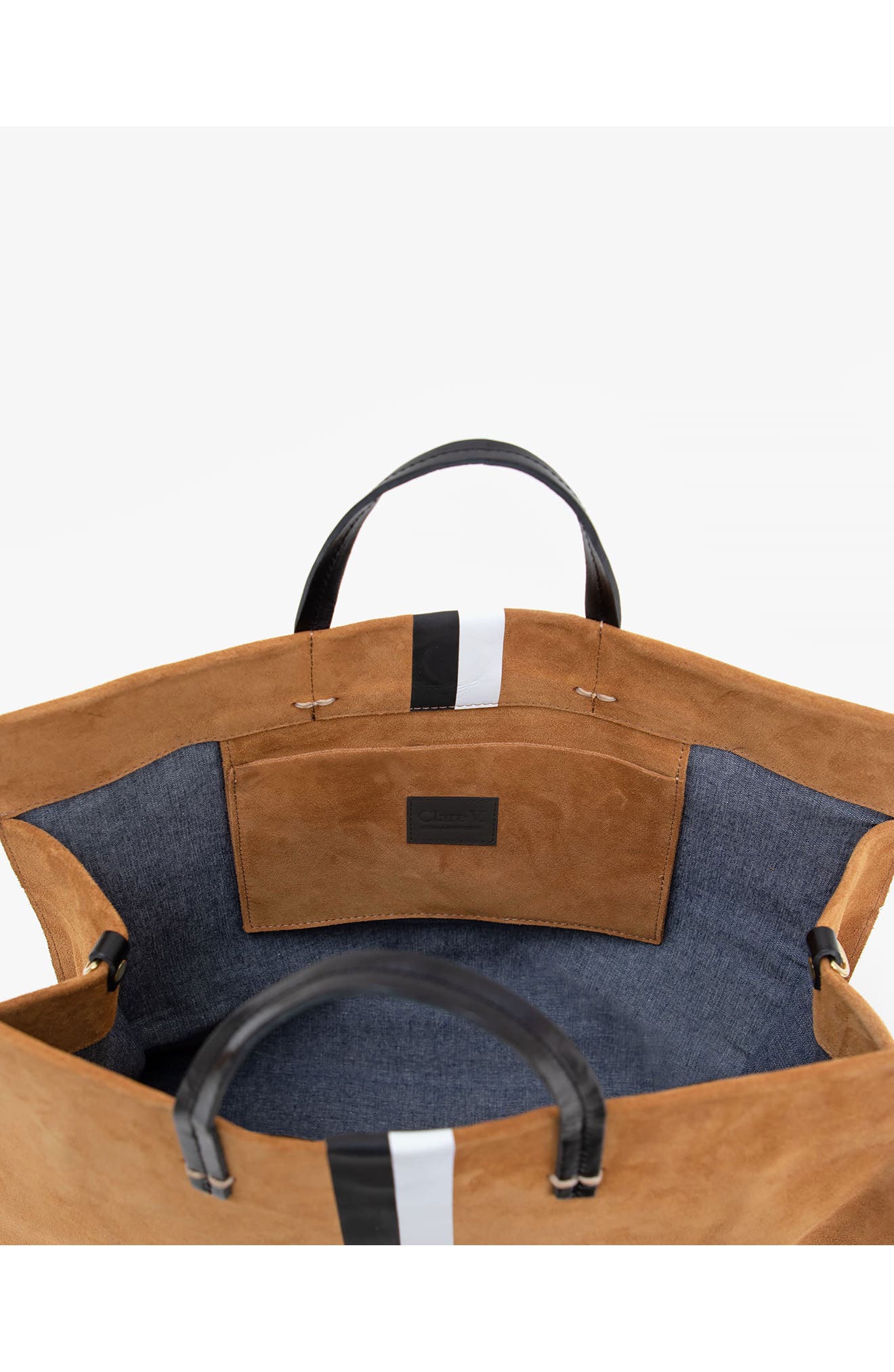 Clare V. Simple Striped Suede Tote, Alternate, color, Camel
