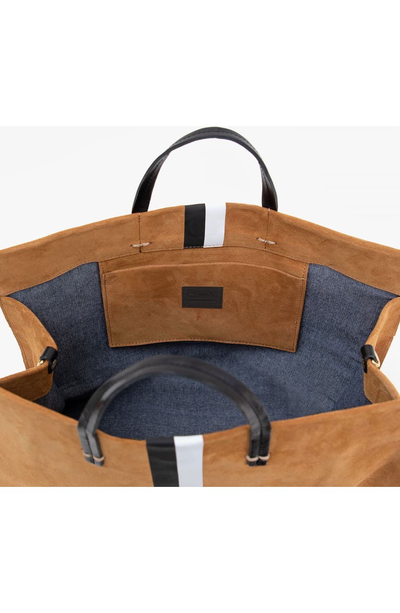 Clare V. Simple Striped Suede Tote, Alternate, color, Camel