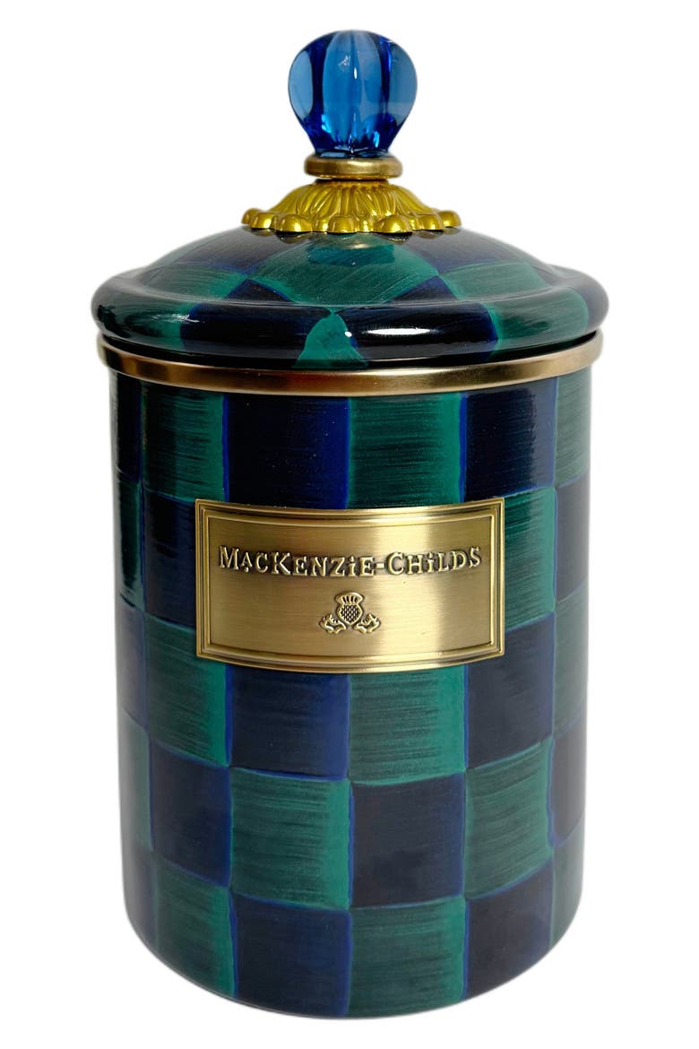 Juniper Check Small Enamel Canister, Alternate, color, GREEN