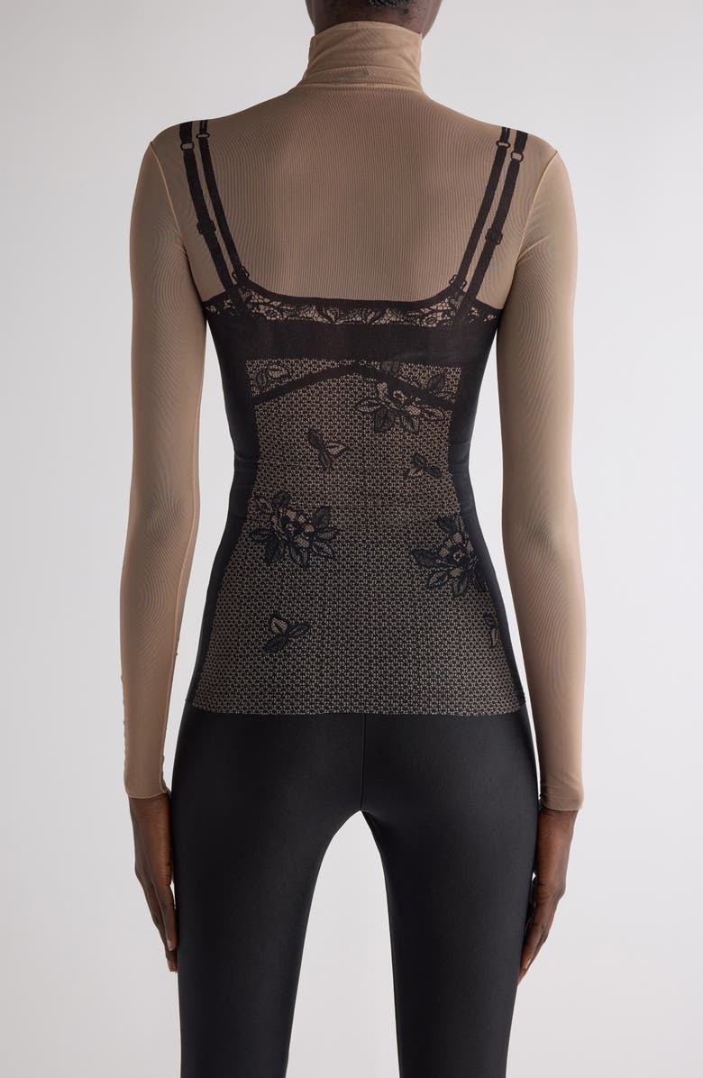 Balenciaga Trompe l'Oeil Lingerie Mesh Top, Alternate, color, Black/ Light Beige