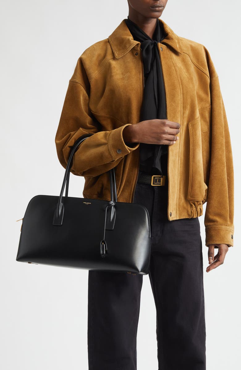 Saint Laurent Large Sac de Jour Leather Bowling Bag, Alternate, color, Noir